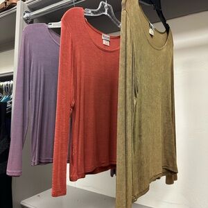 Western Connection Long Sleeve Tops in Rust, Purple, and Olive